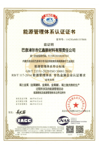 Certificate of energy management system